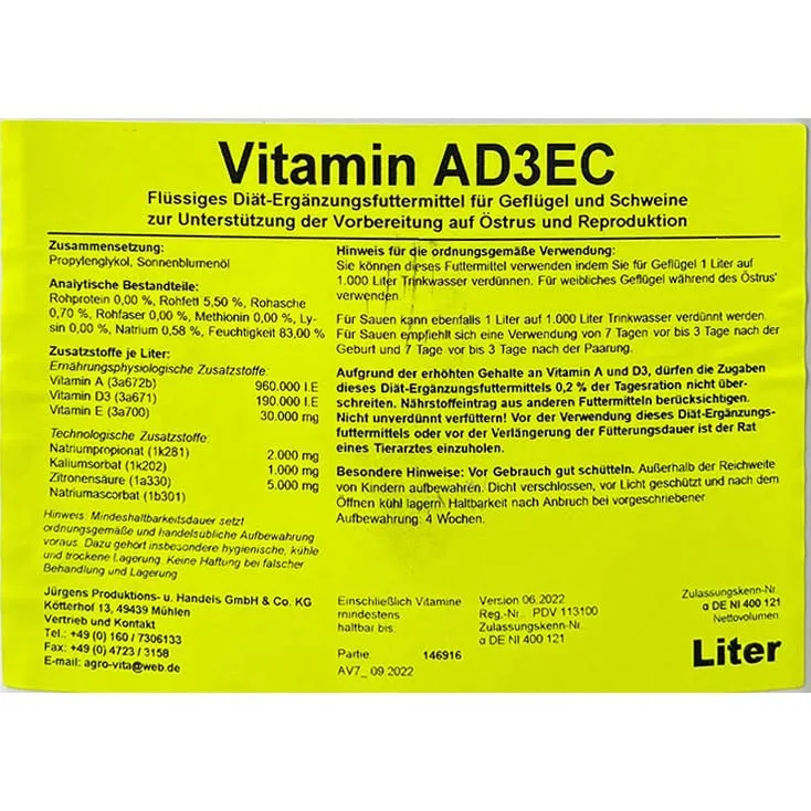 QUEBAG Vitamin A D3 EC Ergänzungsfuttermittel 5 l flüssig